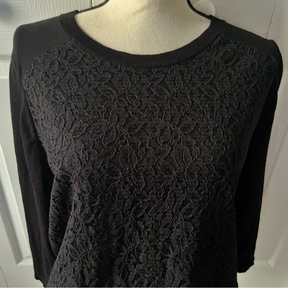 August Silk Black Lace Viscose Blend Women's Sweater Size XL